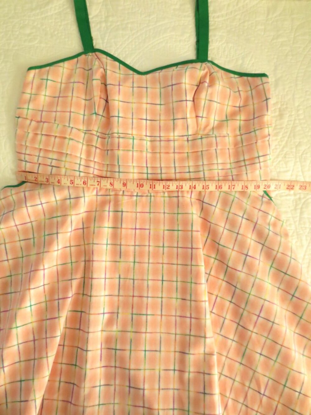 Unique Vintage Pink & Green Plaid Fit & Flare Cotton Dress - Picture 14 of 15